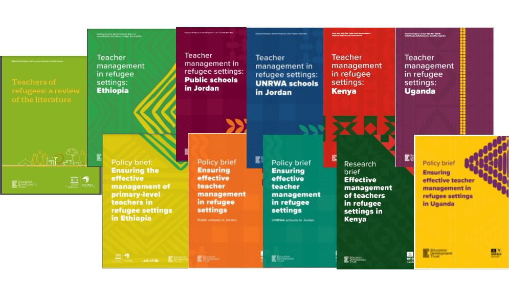 A collage of the IIEP-UNESCO and EDT refugee research project collateral.